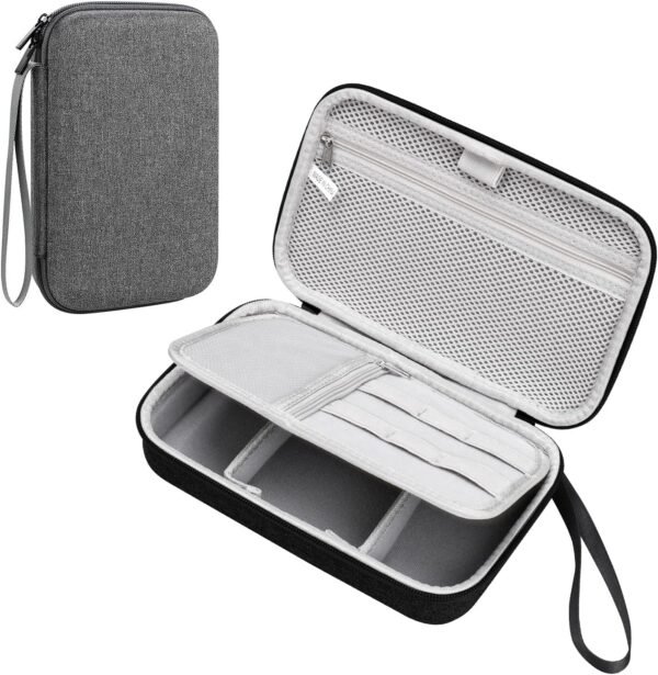 Teskyer Sac Rangement Cable Voyage - Coque Rigide, Imperméable, Meilleure Protection, Grande Capacité, Portable, Voyage Accessoires, 14 x 22 x 6,5 cm, Gris