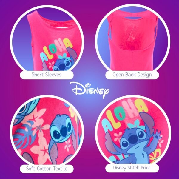 Disney Stitch Robe pour Fille, Robe Coton Doux Motif 'Aloha', Conception Manches Courtes, Tailles 3 à 8 Ans – Image 6