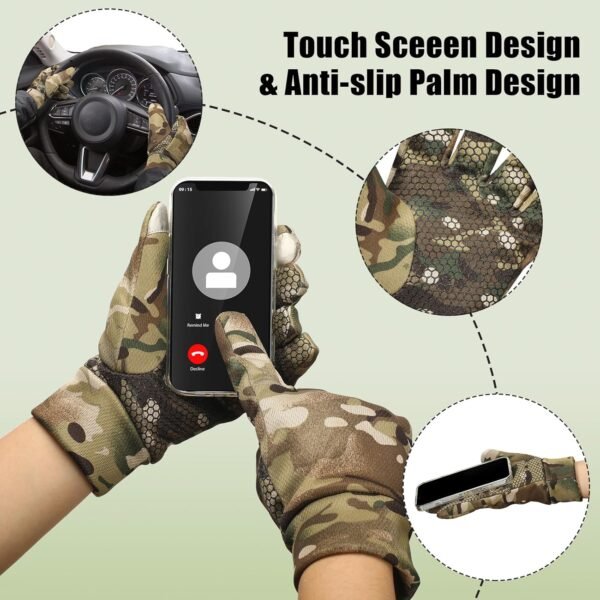 Hestya Gants de Chasse Camouflage pour Hommes Cagoule de Chasse Couvrant Tout Le Visage Gants Camouflés Coupe-Vent Antidérapants(L,Série d'écrans Tactiles) – Image 2