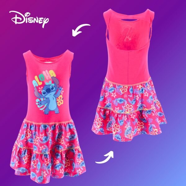 Disney Stitch Robe pour Fille, Robe Coton Doux Motif 'Aloha', Conception Manches Courtes, Tailles 3 à 8 Ans – Image 7