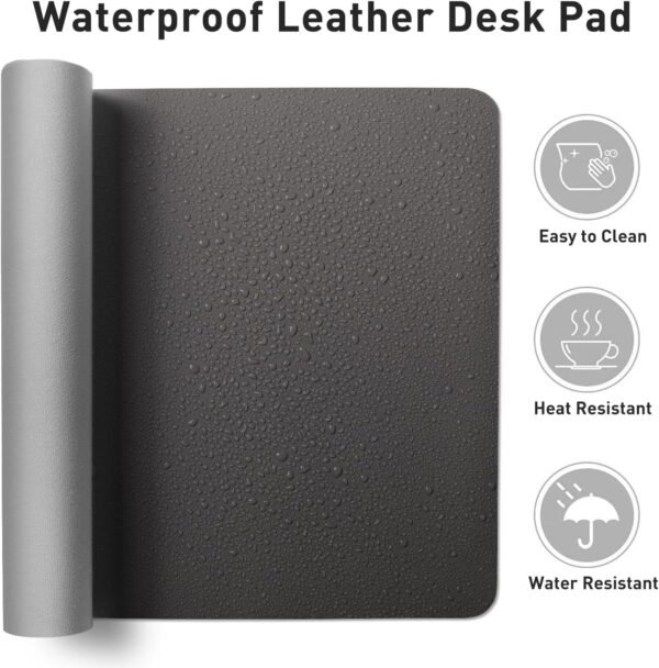 Aothia Sous-main, tapis de bureau en cuir PU, tapis de souris, protection de bureau antidérapante, bloc-notes de bureau étanche pour le bureau et la maison (122x43cm, Gris) – Image 5