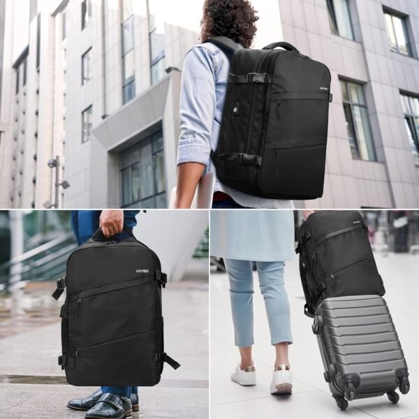 HOMIEE Sac à Dos de Voyage Extra Large, Sac à Dos Cabine Imperméable pour Ordinateur Portable, Sac a Dos Voyage Avion Antivol avec Port de Charge USB, Sac a Dos Bagage à Main, Noir – Image 6