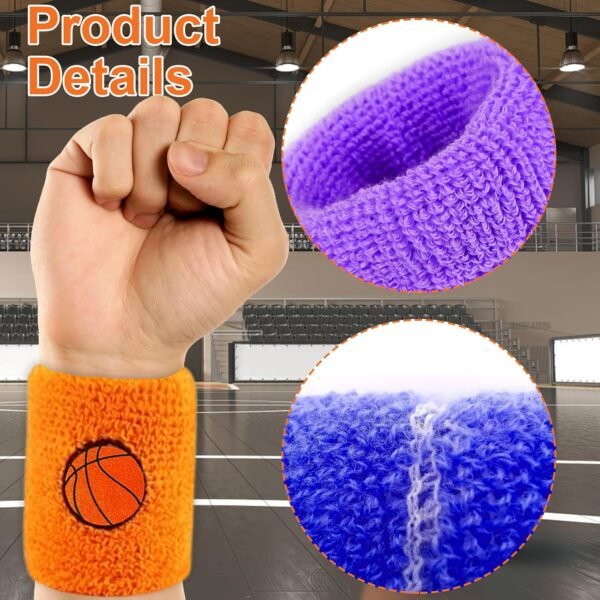 6 Pièces Bandeau de Sport Absorbant pour Enfants, Bandeaux de Poignet Élastiques en Éponge Coloré, Accessoire de Sport pour Le Poignet pour Sport Course À Pied Exercice Football Basketball – Image 4