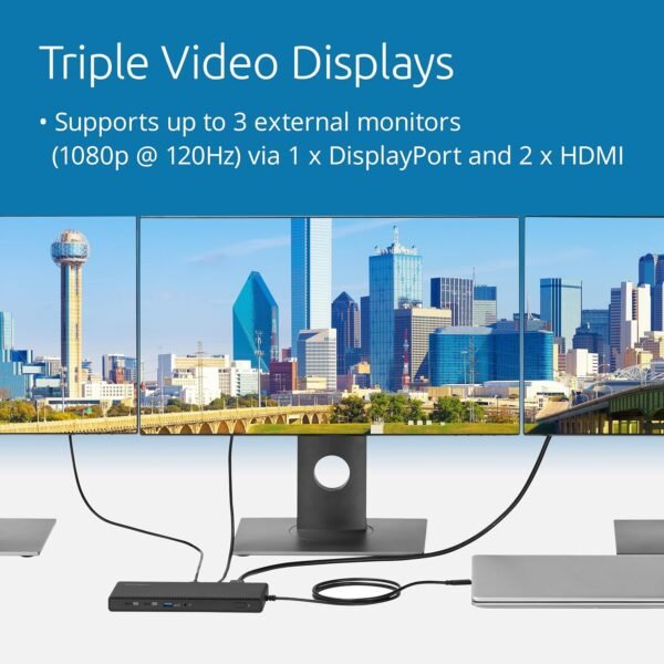 KENSINGTON SD4842P - Station d'accueil USB-C 10-en-1 avec 3 Sorties Vidéo HD 1080p @120Hz, Alimentation 100W, 5 Ports USB Plug & Charge, Coque Externe Fabriquée avec 70% de Matériaux Recyclé K32810EU – Image 3