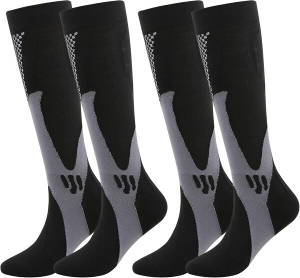 Zssxysm 2 Paires Chaussettes de Compression Mollet de Running pour Homme, Chaussettes Hautes de Contention, Bas de Contention de Sport Voyage Avion Randonnée Cyclisme Course à Pied Handball (Noir)