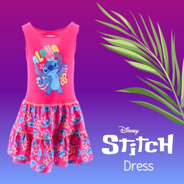 Disney Stitch Robe pour Fille, Robe Coton Doux Motif 'Aloha', Conception Manches Courtes, Tailles 3 à 8 Ans – Image 3