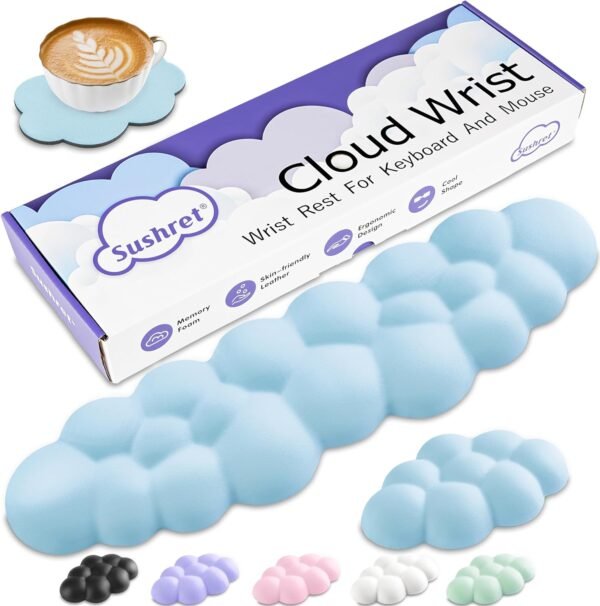 Sushret Cloud Repose-poignet pour clavier avec mousse à mémoire de forme de cuir synthétique, accoudoir mignon pour soutien de la paume, accessoires de bureau pour PC/jeux/configuration de