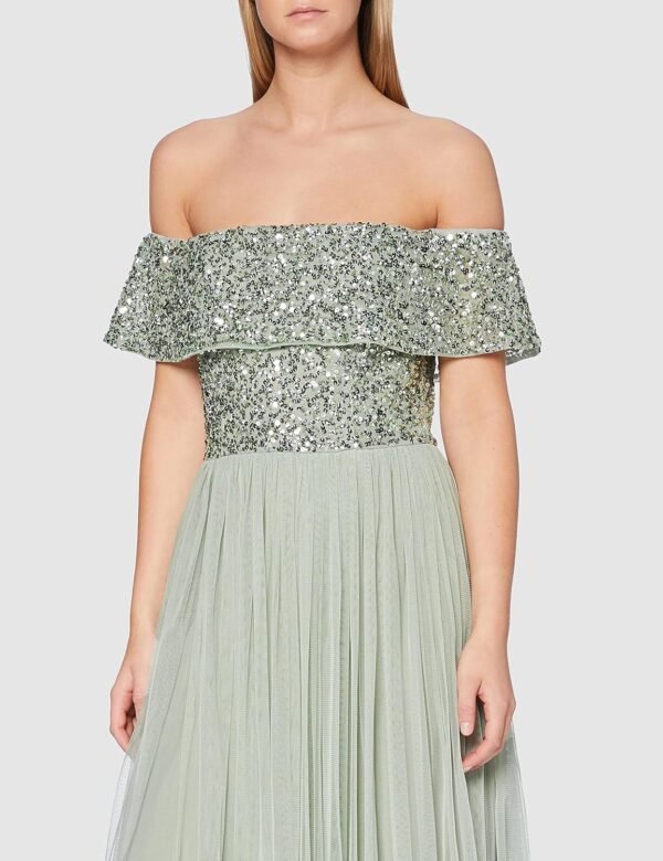 Maya Deluxe Maya Berry Bardot Embellished Maxi Dress Robe de Demoiselle d'honneur Femme – Image 2