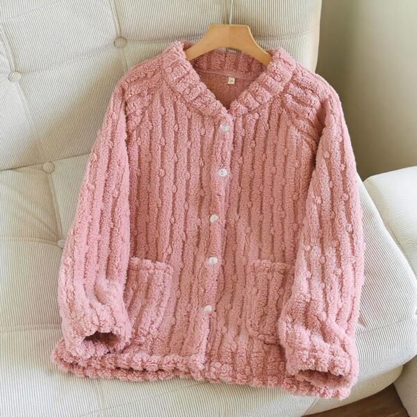 Hauts de Pyjama Femme Cardigan d'hiver Femmes Manches Longues Veste épaisse et Chaude Femme Grande Taille Vêtements D'Intérieur Manteaux avec Boutonné Tops Tunique Casual Loose Ample Mode – Image 2
