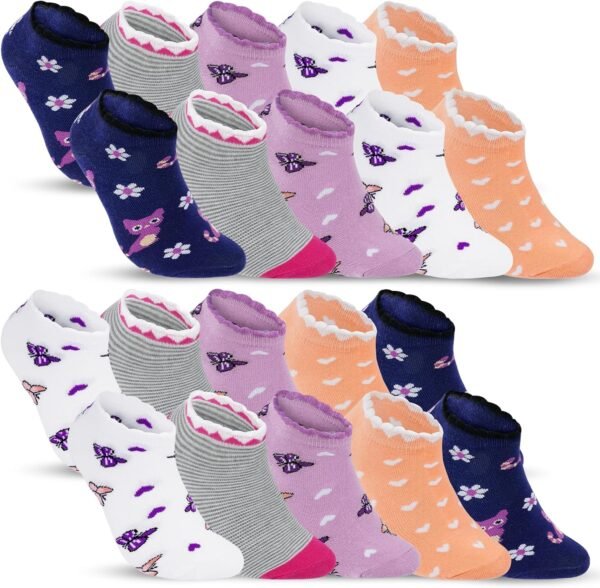 HAGOT 10 Paires Chaussette Fille, Chaussettes Baskets Enfants, Soquette Enfants Coton et Respirantes, Colorées