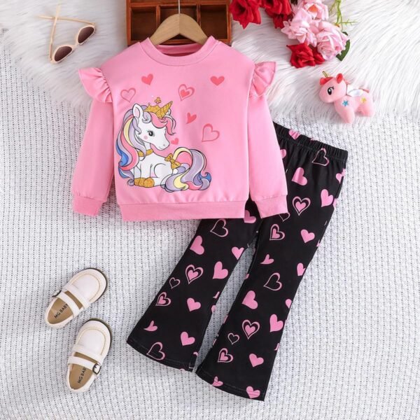 Pilipulu Ensembles Fille Sweatshirt Legging en Coton 2 Pièces Vêtements Mode pour Fille Pull 2-7 ans – Image 2