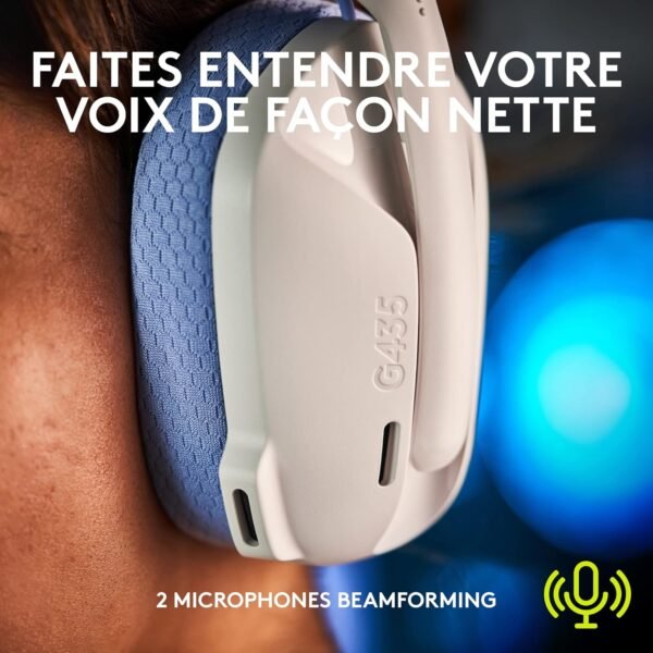 Logitech G435 LIGHTSPEED & Bluetooth sans Fil Casque Gamer, léger circum-auriculaire, Micro intégré, Batterie de 18h, Compatible avec Dolby Atmos, PC, PS4, PS5, Mobile, Nintendo Switch - Blanc – Image 6