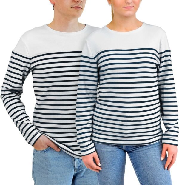 Breizh Ocean - Marinière LANESTER, Tee-Shirt rayé Manches Longues, épais en Coton Bio - Mixte, Homme ou Femme - XS au 4XL