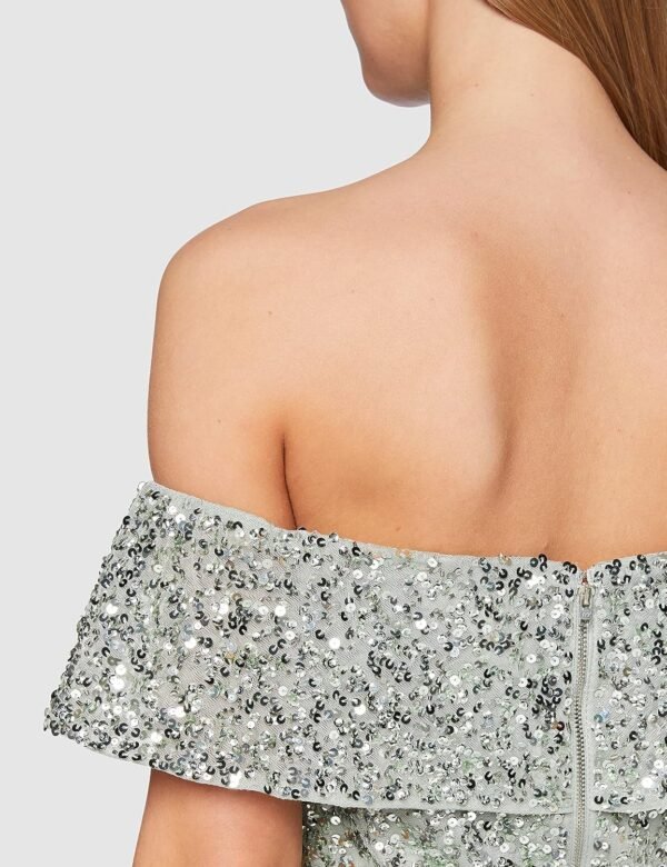 Maya Deluxe Maya Berry Bardot Embellished Maxi Dress Robe de Demoiselle d'honneur Femme – Image 3
