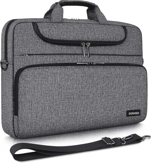 DOMISO Sacoche Ordinateur 14 Pouces Imperméable Pochette PC Portable Sac à Bandoulière Homme pour 14" Acer Aspire 1 Swift 3 / HP Stream 14 Pavilion 14 / Lenovo IdeaPad/Asus, Gris Foncé＋Noir