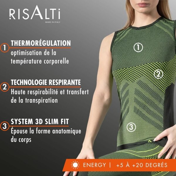 Risalti Debardeur Femme Thermique Energy - sous Vêtement Thermique Femme élastiques et Respirants, Haut Thermique Femme, Débardeur Femme sans Couture - Made in Italy – Image 2