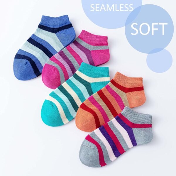 Marchare Filles Sans Couture Chaussettes Rayées Multicolores Chaussettes en Coton pour Enfants pour l'École Lot de 5 paires se traduit en français par – Image 3