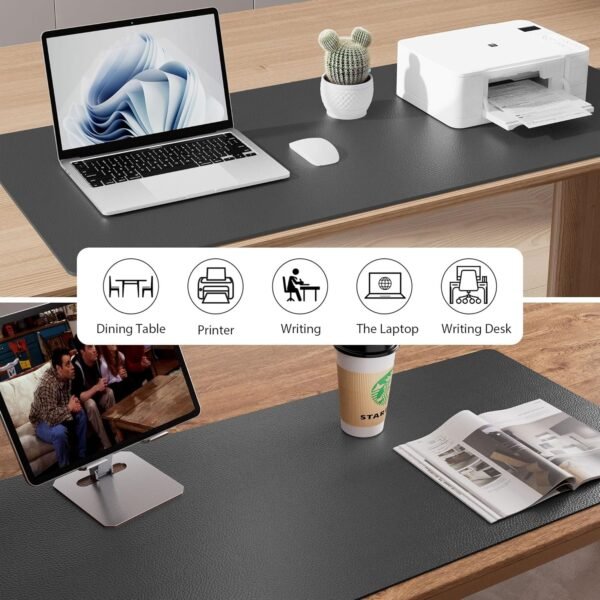 Aothia Sous-main, tapis de bureau en cuir PU, tapis de souris, protection de bureau antidérapante, bloc-notes de bureau étanche pour le bureau et la maison (122x43cm, Gris) – Image 7