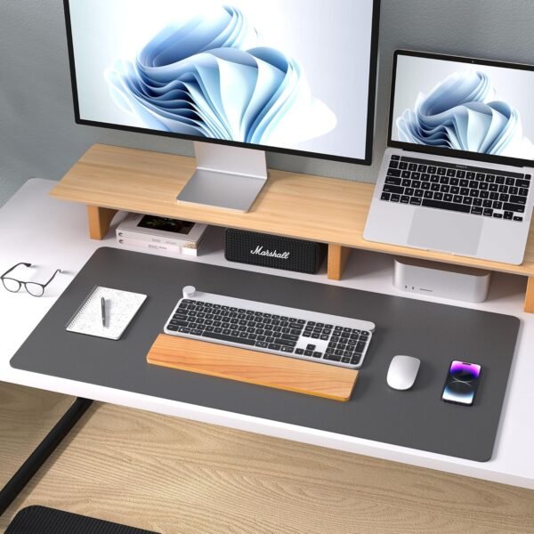 Aothia Sous-main, tapis de bureau en cuir PU, tapis de souris, protection de bureau antidérapante, bloc-notes de bureau étanche pour le bureau et la maison (122x43cm, Gris) – Image 8