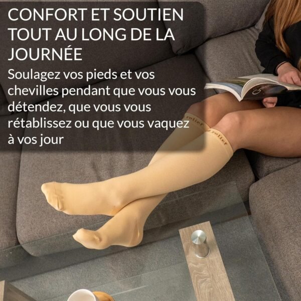 360 Relief Bas de Contention - 1 Paire Grande Taille Couleur Unie Chaussettes de Compression Femme et Homme - Idéales pour Vols, Voyages et Sports - 3XL Bleu avec sac de lavage en maille – Image 5