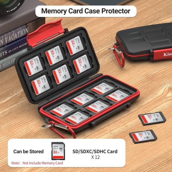 Kiorafoto Étui pour Cartes Mémoire, 12 Emplacements Résistant à l'eau et aux Chocs pour SD SDHC SDXC Professionnel Porte Carte SD avec Mousqueton- Petit et Portable – Image 3