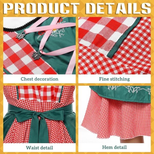 Harsever Dirndl Femme,Tenue du Festival Octobre des Femmes Traditionnel Robe Mi-long Bavaroise Ensemble de 2 Pièces avec Tablier ,2025 Oktoberfest Noir/Vert Costume pour Femme – Image 5