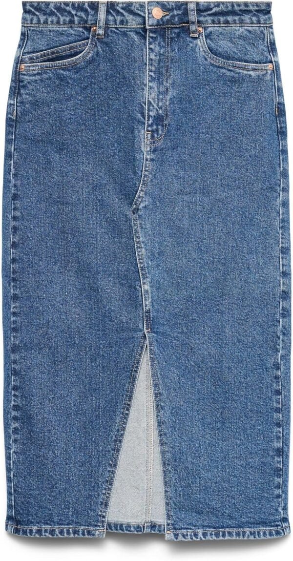 VERO MODA Jupe en Jean Longueur Mollet avec Fente 5 Poches Midi Skirt