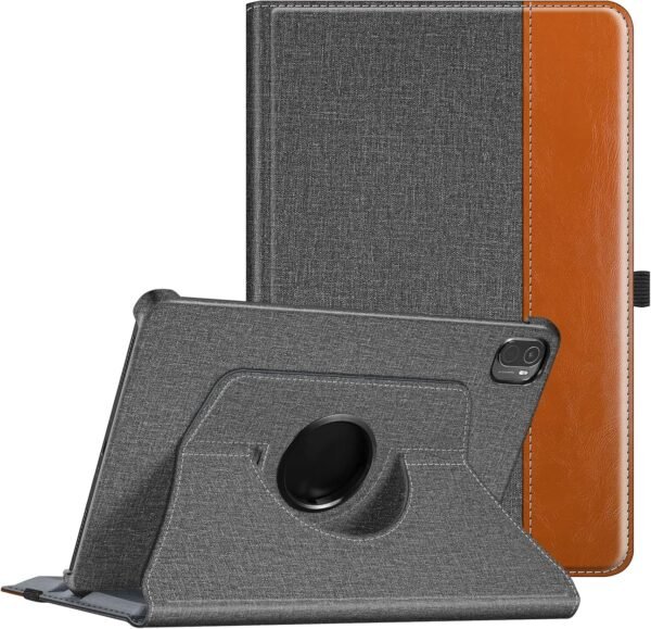 FINTIE Coque pour Xiaomi Pad 5 / Pad 5 Pro 11 Pouces 2021, Housse Rotative à 360 Degrés, Etui Pivotant Case Cover Veille/Réveil Auto, Gris/Marron