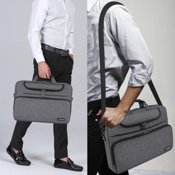 DOMISO Sacoche Ordinateur 14 Pouces Imperméable Pochette PC Portable Sac à Bandoulière Homme pour 14" Acer Aspire 1 Swift 3 / HP Stream 14 Pavilion 14 / Lenovo IdeaPad/Asus, Gris Foncé＋Noir – Image 6
