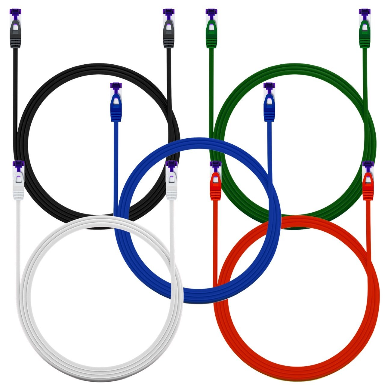 deleyCON 10x 0,5m CAT7 Câble Réseau - 10 Gigabit - Court 50cm RJ45 de Raccordement Ethernet (Cuivre, SFTP PiMF Blindage) pour LAN DSL Modem Routeur Panneau de Brassage CAT7 CAT6 CAT5 - Coloré – Image 2