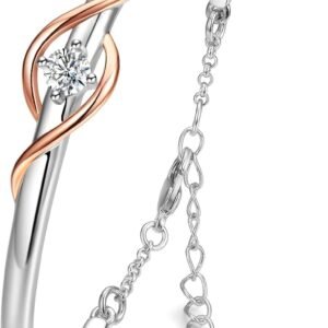 Praelinos Gardien d'amour Bracelet Femme 18K Plaqué Or Blanc Rose 5A Zircone Cubique Réglable Bracelets Anniversaire Fête des Mères Saint Valentin Noël Cadeau pour Femmes Maman