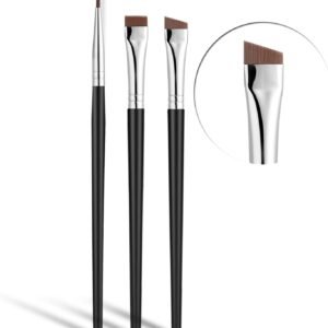JASSINS Lot de 3 pinceaux de maquillage biseautés et ultra fins pour eyeliner et poils synthétiques