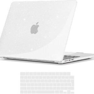 TECOOL Coque Compatible avec MacBook Air 15 Pouces M4 M3 M2 2025 2024 2023 (A3241 A3114 A2941), Coque Rigide en Plastique Fine et Protection Clavier (UE AZERTY), Paillette Transparente