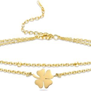 VASSAGO Bracelet trèfle à quatre feuilles en acier inoxydable pour femme - Bracelet porte-bonheur en forme de trèfle à quatre feuilles - Bijoux tendance - Cadeaux pour femme