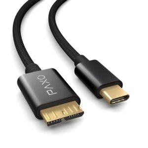 PAXO 2m de câble nylon USB C-MICRO USB 3.2 Gen2 pour disque dur, 10Gbit/s, câble USB HDD, câble de données, câble de charge noir, USB C mâle vers Micro B mâle