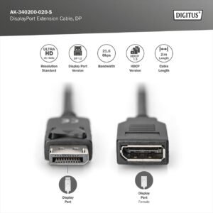 Alternative view of DIGITUS Câble d'extension DisplayPort - DP 1.2 - mâle/femelle - 2.0m - UHD 4K/60Hz - avec verrouillage - Compatible avec moniteur, carte graphique de jeu - Noir