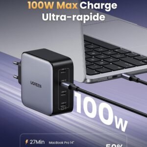 Alternative view of UGREEN Nexode 100W Prise Chargeur Quadruple USB C Charge Rapide Tech GaNInfinity Compatible avec iPhone 17 Pro Max Air 16 Plus 15 14 13 12 Pixel 9 8 Galaxy PPS 45W S25 S24 A15 iPad MacBook Pro Air