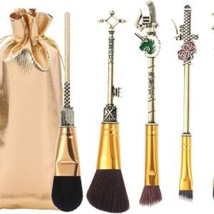 Lot de 5 pinceaux de maquillage avec manche en métal Attack on Titan Anime Collection pour fond de teint, blush, fard à paupières, visage, correcteur, eyeliner, contour, poudre liquide