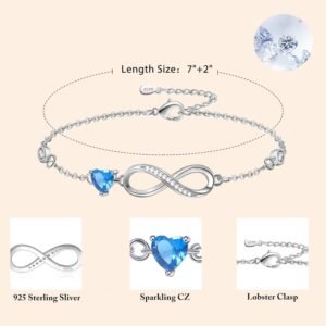 Alternative view of Tusuzik Bracelet pour femme en argent 925 avec zircone cubique signe infini cœur bijoux cadeaux pour femme mère, Argent sterling, Oxyde de zirconium