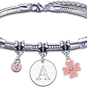 KJKJKJ Bracelet Lettre Initiale Prénom Pour Femme Argent Lettres A-Z Pendentif Bracelets Sœurs Amitié Collègue Fille Mamie Femme Charme Bijoux Idée Cadeau Original Cadeaux Anniversaire Bracelet