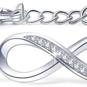 Tusuzik Bracelet pour femme en argent 925 avec zircone cubique signe infini cœur bijoux cadeaux pour femme mère, Argent sterling, Oxyde de zirconium