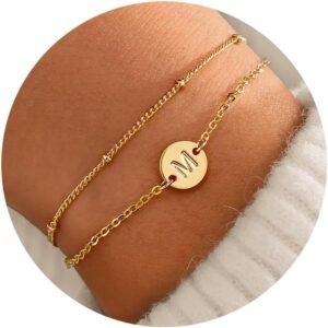 TINGN Bracelet en or pour femmes adolescentes et filles - Cadeaux - Or 18 carats - Avec initiales - Disques personnalisés - Monogramme - Bracelet en or pour femmes et filles