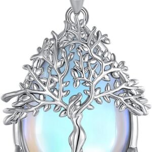 AEONSLOVE Collier Arbre de Vie avec Cristal pour Femme Pendentif Arbre de Vie avec Améthyste Malachite Collier Cristal de Guérison Pendentif Pierre de Lune Obsidienne Bijoux en Turquoise
