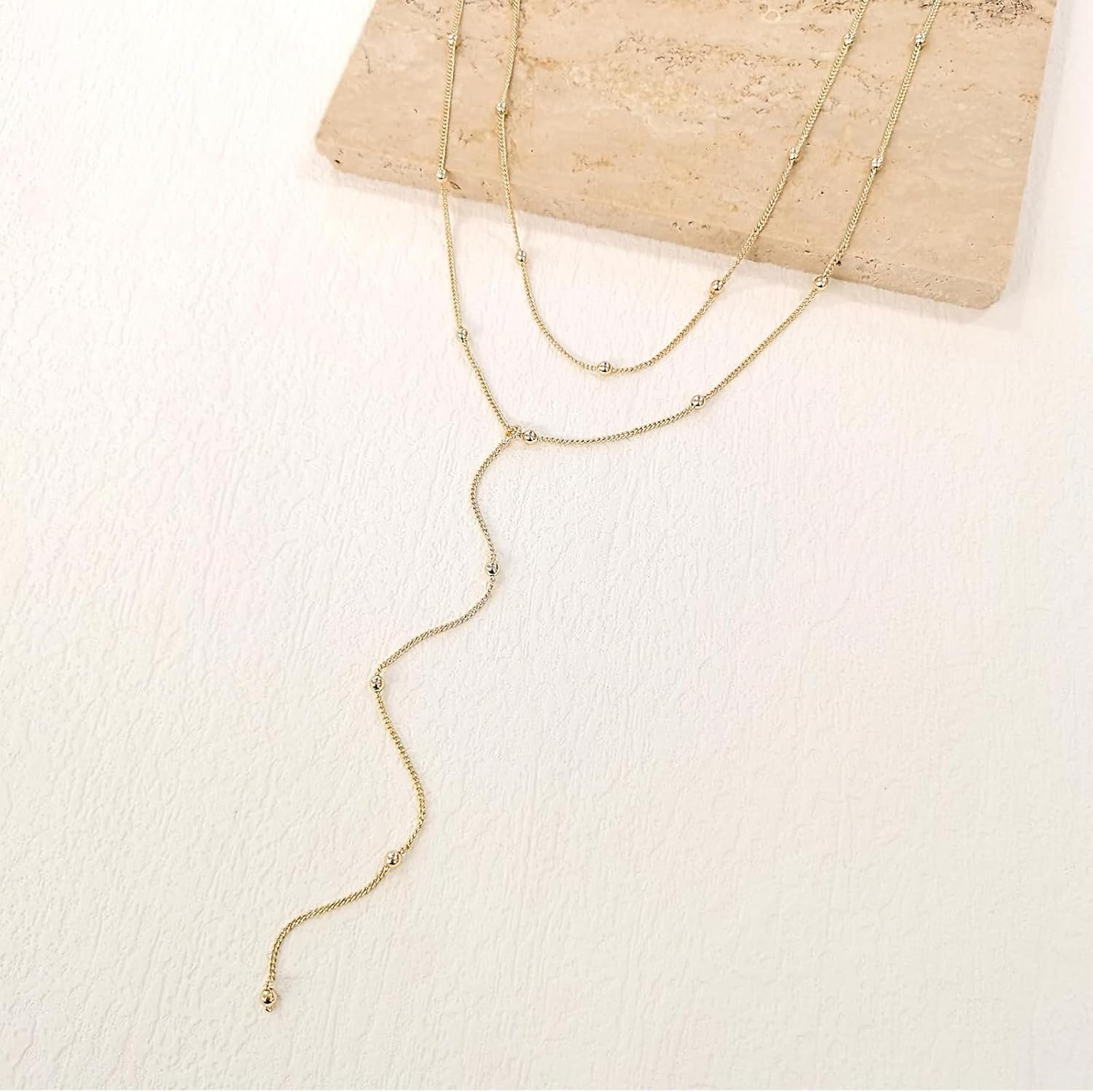 Auiremrti Chaîne longue en Y pour femmes-Collier multi-rangs en acier inoxydable en or/argent,Bijoux pour femmes,Chaîne longue élégante pour femmes,Ensemble de chaînes,Bijoux simples en or/argent – Image 3