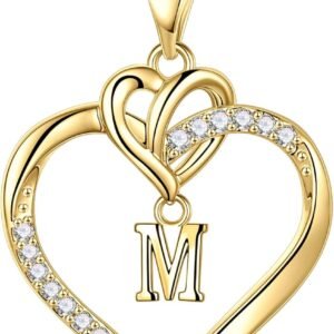 TINGN Coeur Collier Femme Or Argent, 14 Carats Plaqué Or/Or Blanc Chaîne Initiale Collier Femme Zircone Lettre Coeur Pendentif Collier Femme Cadeaux Femme Fille Amie Mère Bijoux Femme Fille Collier