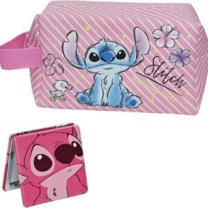 Stitch Trousse de toilette de voyage de grande capacité avec fermeture éclair, trousse de toilette de voyage en polyuréthane, organisateur d'accessoires de maquillage, Stitch - Rose, 1