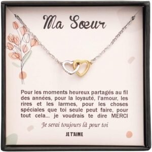 TILOVE Collier Femme Personnalisé Bijoux Coeurs Entrelacés Ma Soeur avec Message d'Amour - Coffret Cadeau Premium - Acier Chirurgical Zircone