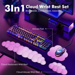 Alternative view of MoKo Repose-Poignets Ergonomique en Nuage, pour Clavier et Souris, Repose-Poignets en Nuage en Polyester Durable pour Clavier et Souris pour Bureau, Jeux, Ordinateur, Ordinateur Portable, Rose