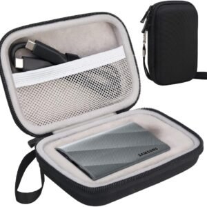 Lacdo Étui Disque Dur Externe Housse de Protection pour Samsung T9 Portable Solid State Drives 1TB 2TB 4TB USB 3.2 External Disques SSD EVA Rigide Antichoc Étanche, Nior+Gris