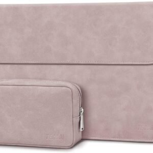 TECOOL 13-13.3 Pouces Housse Ordinateur Portable,Sacoche PC Portable Cuir Pochette pour 2012-2020 2024 MacBook Air/Pro 13 M3 M2 M1,2021 2023 Mac Pro 14 M3 M2 M1,MateBook D14,Surface Laptop 5-1-Rosa